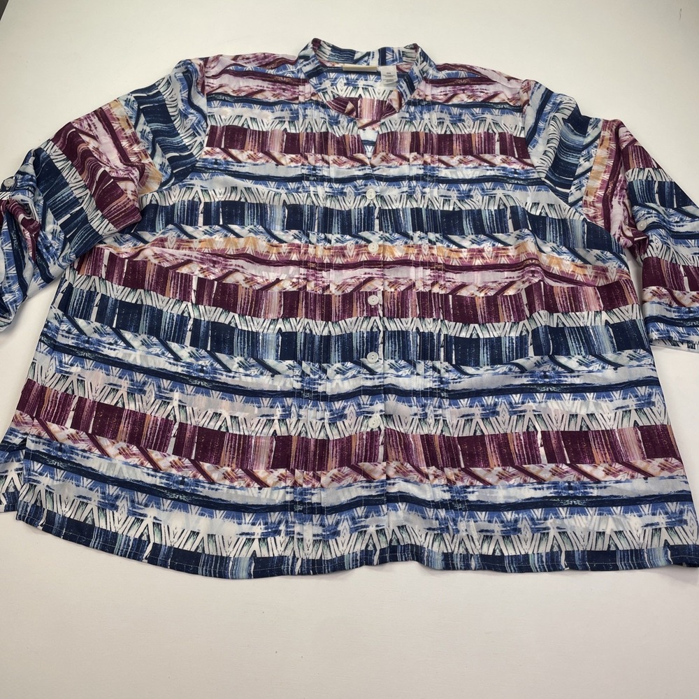 Alfred Dunner Blouse Womens 24W Blue Purple Abstract Roll Tab Pintuck Top